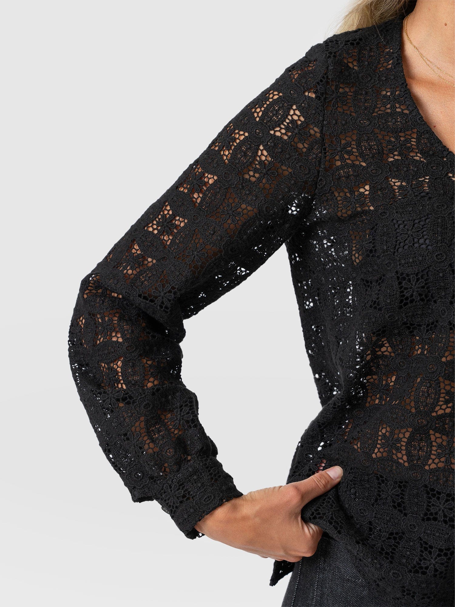 Ottilie V Neck Blouse - Black Broderie - Women's Blouses | Saint + Sofia® USA