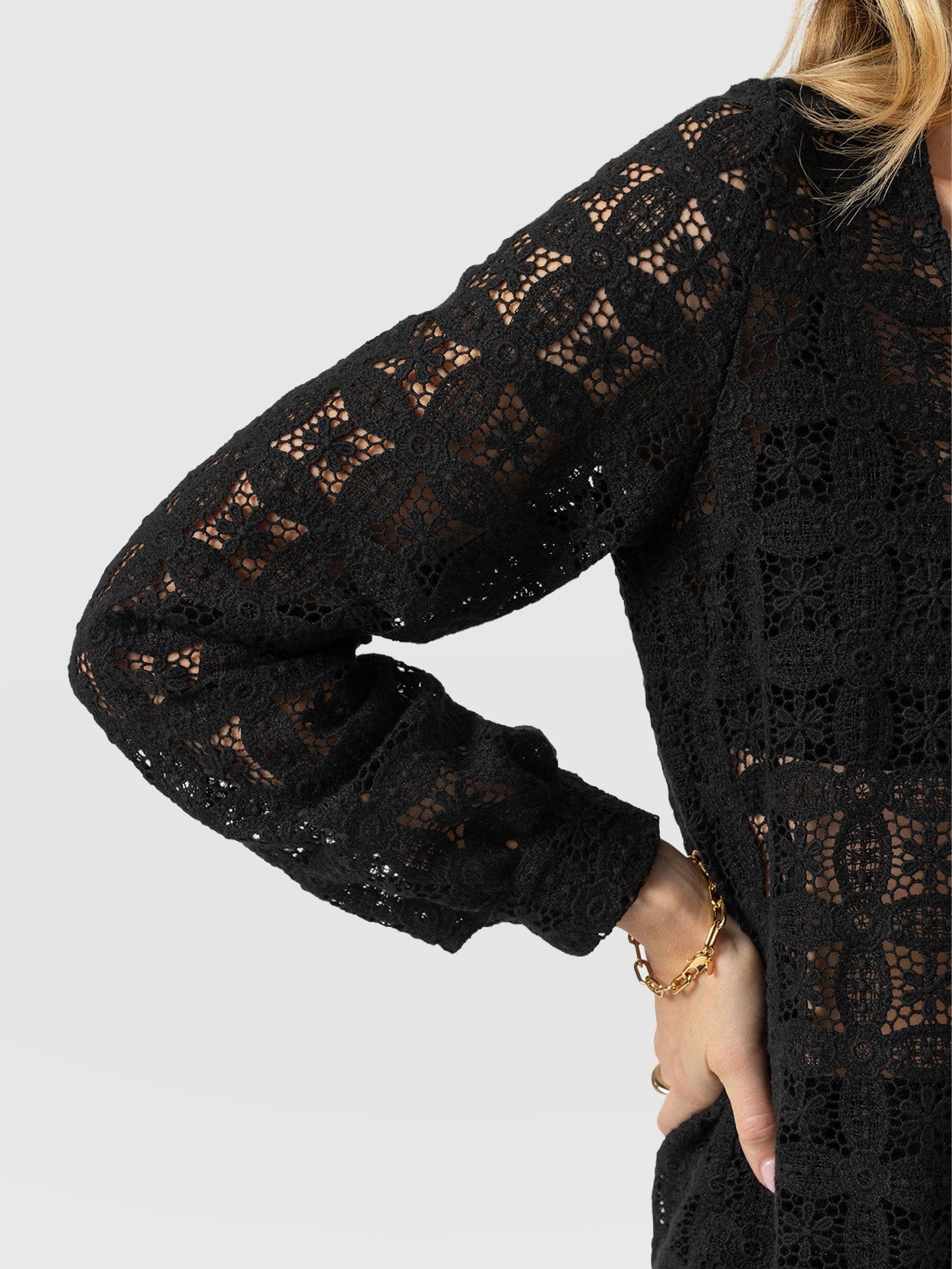 Ottilie V Neck Blouse - Black Broderie - Women's Blouses | Saint + Sofia® USA