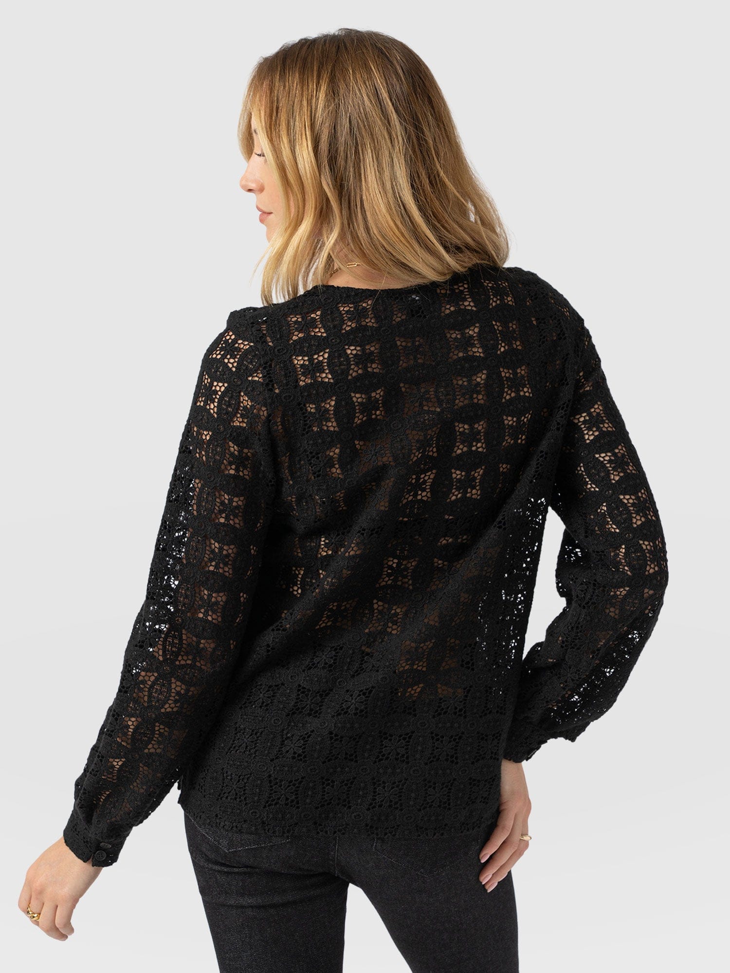 Ottilie V Neck Blouse - Black Broderie - Women's Blouses | Saint + Sofia® USA