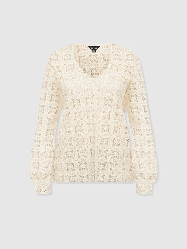 Ottilie V Neck Blouse - Cream Broderie - Women's Blouses | Saint + Sofia® USA