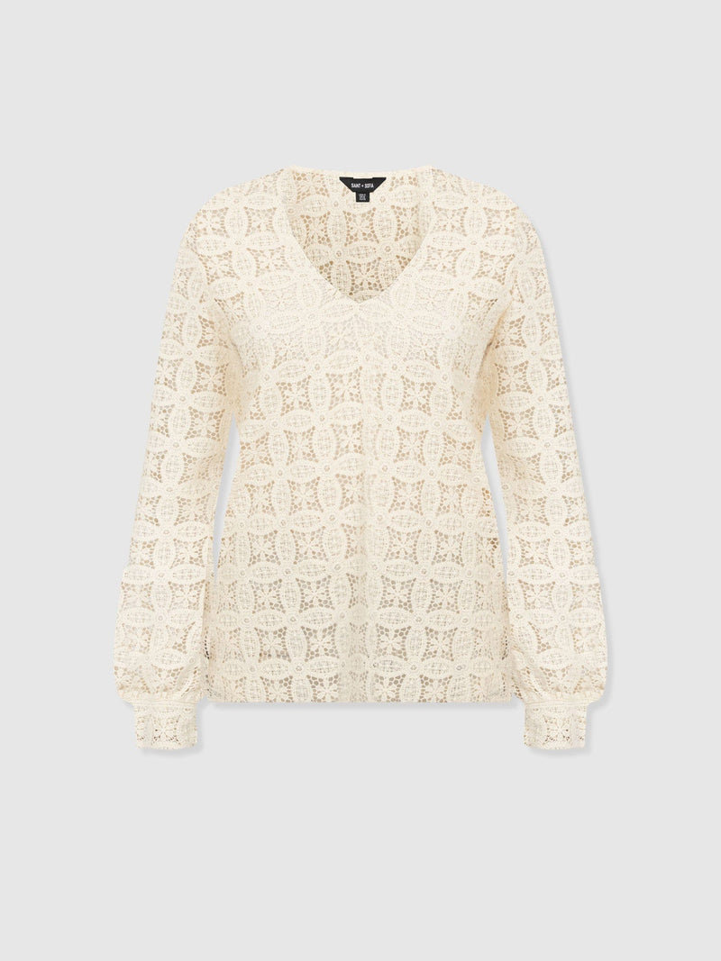 Ottilie V Neck Blouse - Cream Broderie - Women's Blouses | Saint + Sofia® USA