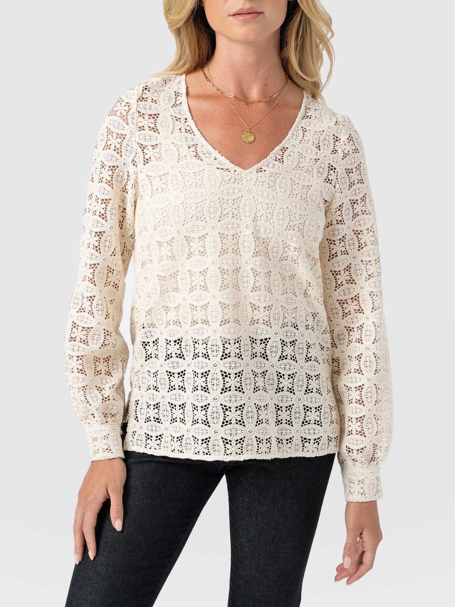 Ottilie V Neck Blouse - Cream Broderie - Women's Blouses | Saint + Sofia® USA