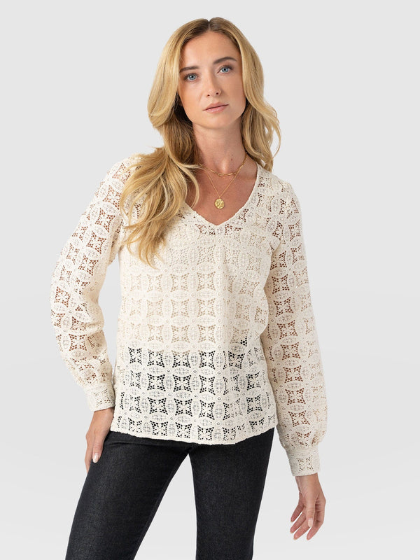 Ottilie V Neck Blouse - Cream Broderie - Women's Blouses | Saint + Sofia® USA