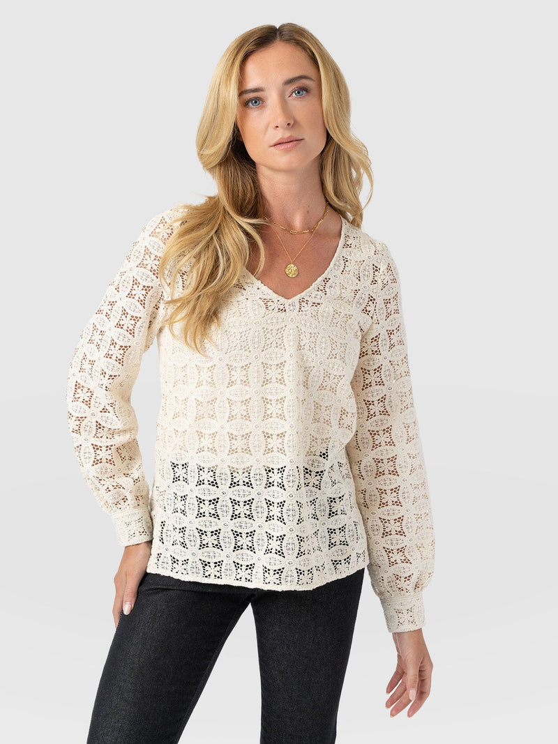 Ottilie V Neck Blouse - Cream Broderie - Women's Blouses | Saint + Sofia® USA