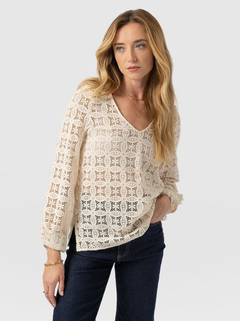 Ottilie V Neck Blouse - Cream Broderie - Women's Blouses | Saint + Sofia® USA