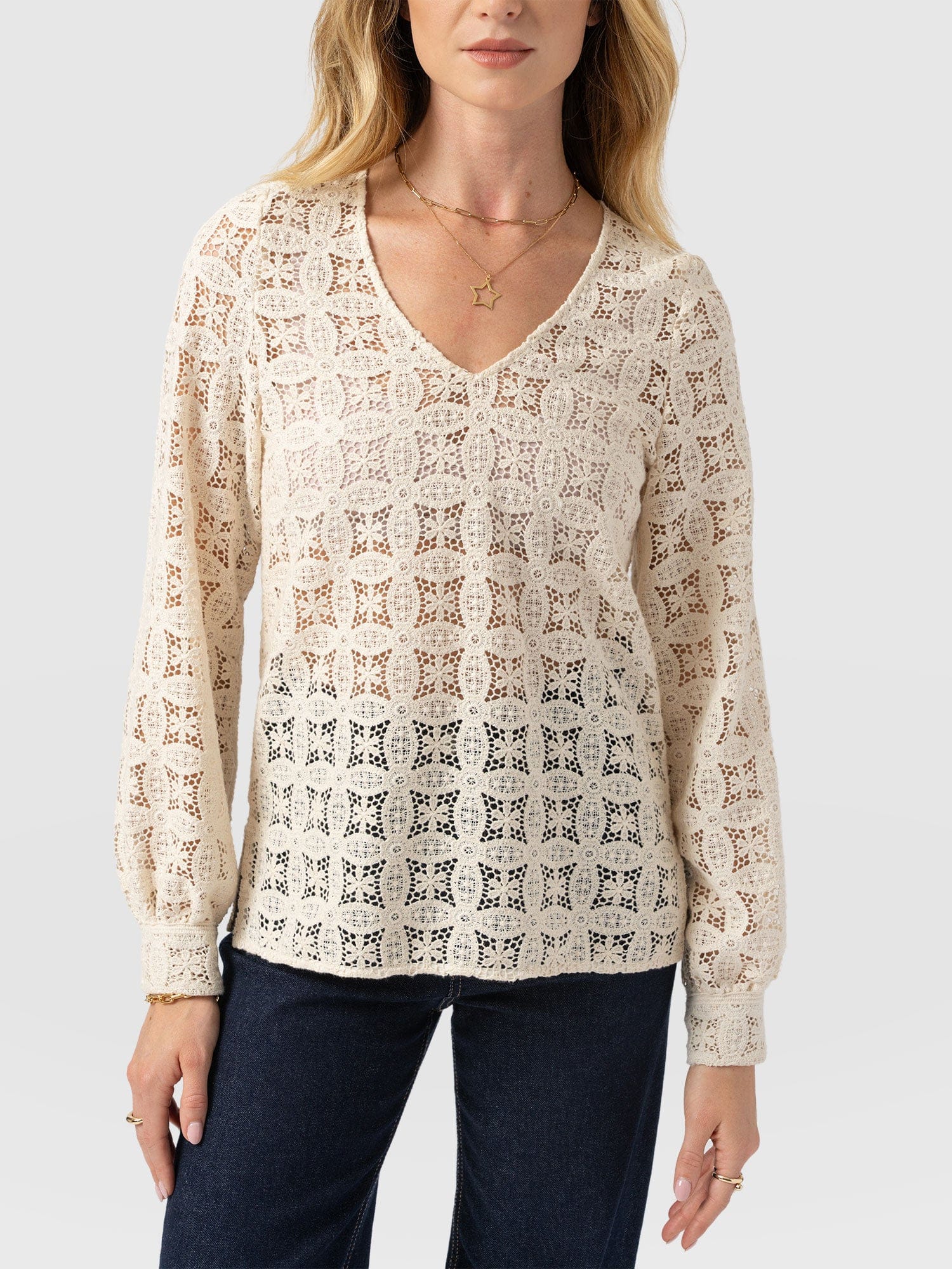 Ottilie V Neck Blouse - Cream Broderie - Women's Blouses | Saint + Sofia® USA