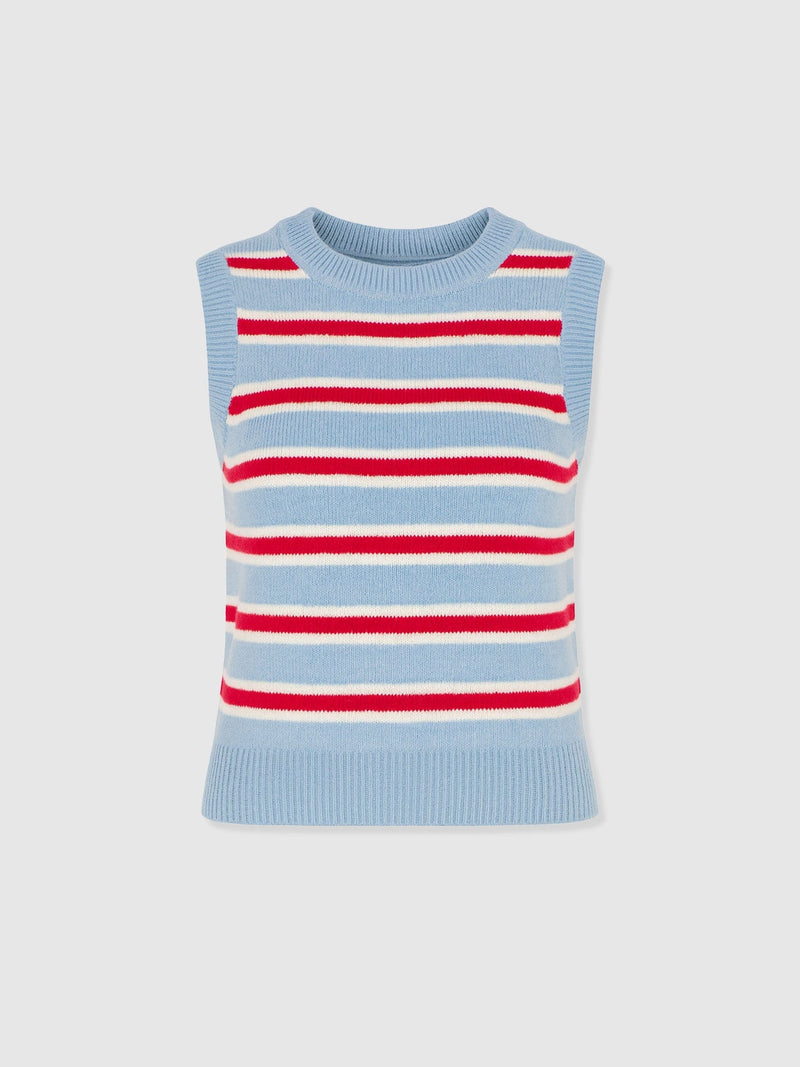 Oxford Cashmere Sleeveless Knit - Blue Stripe - Women's Sweaters | Saint + Sofia® USA
