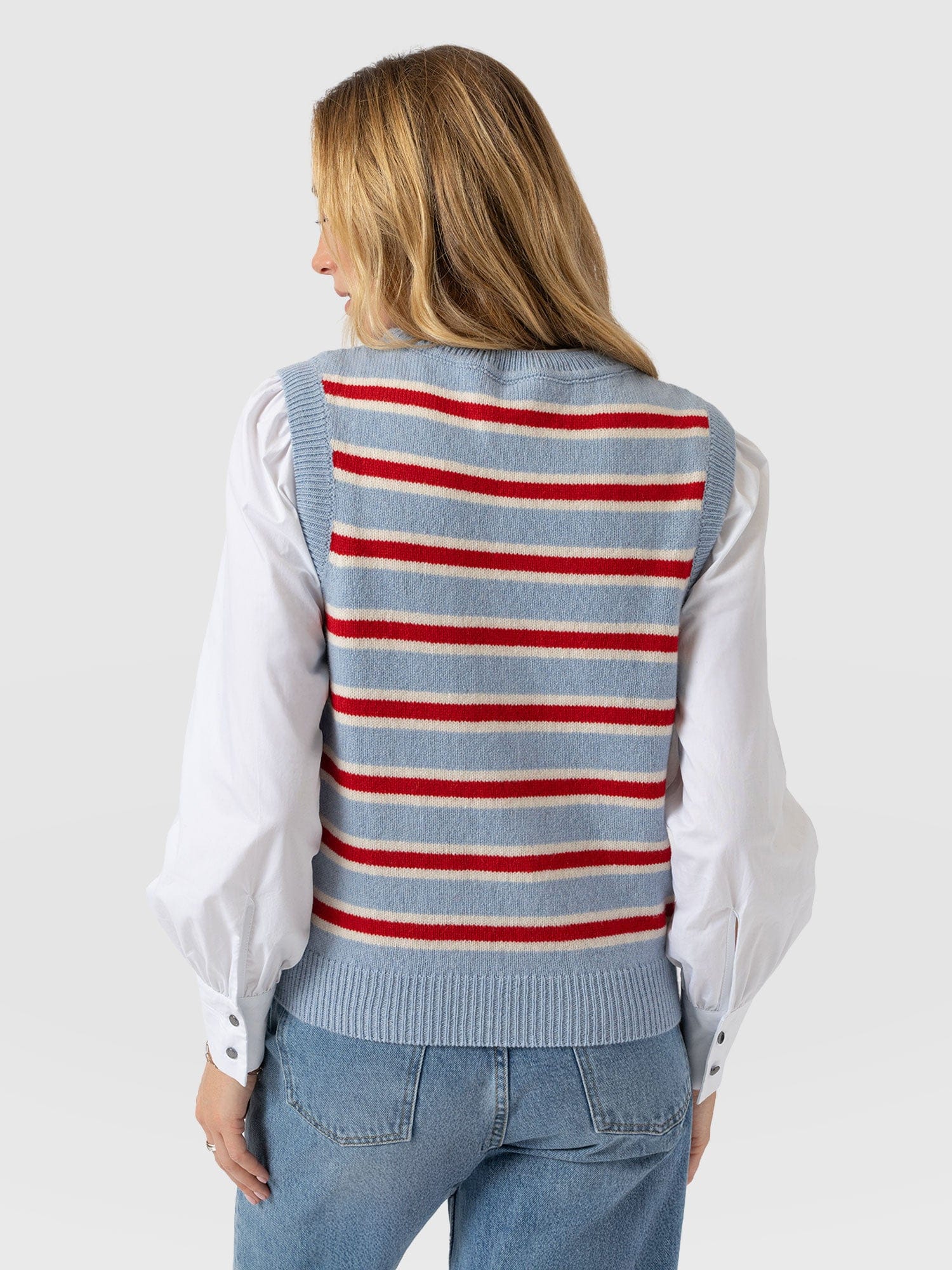 Oxford Cashmere Sleeveless Knit - Blue Stripe - Women's Sweaters | Saint + Sofia® USA