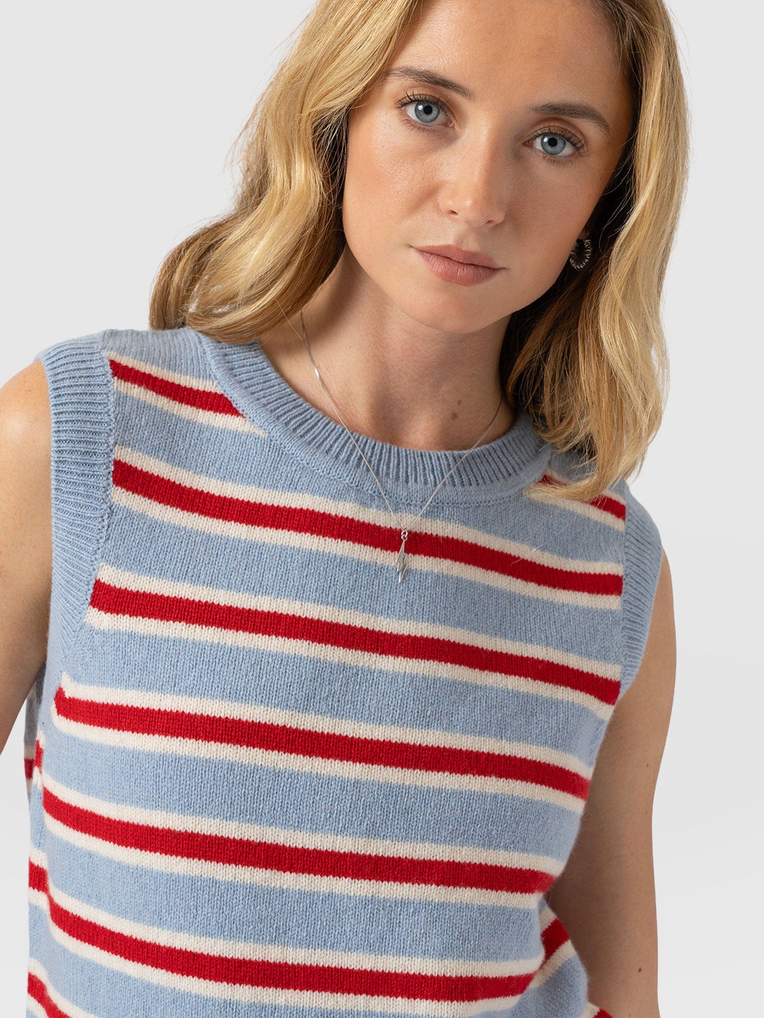 Oxford Cashmere Sleeveless Knit - Blue Stripe - Women's Sweaters | Saint + Sofia® USA