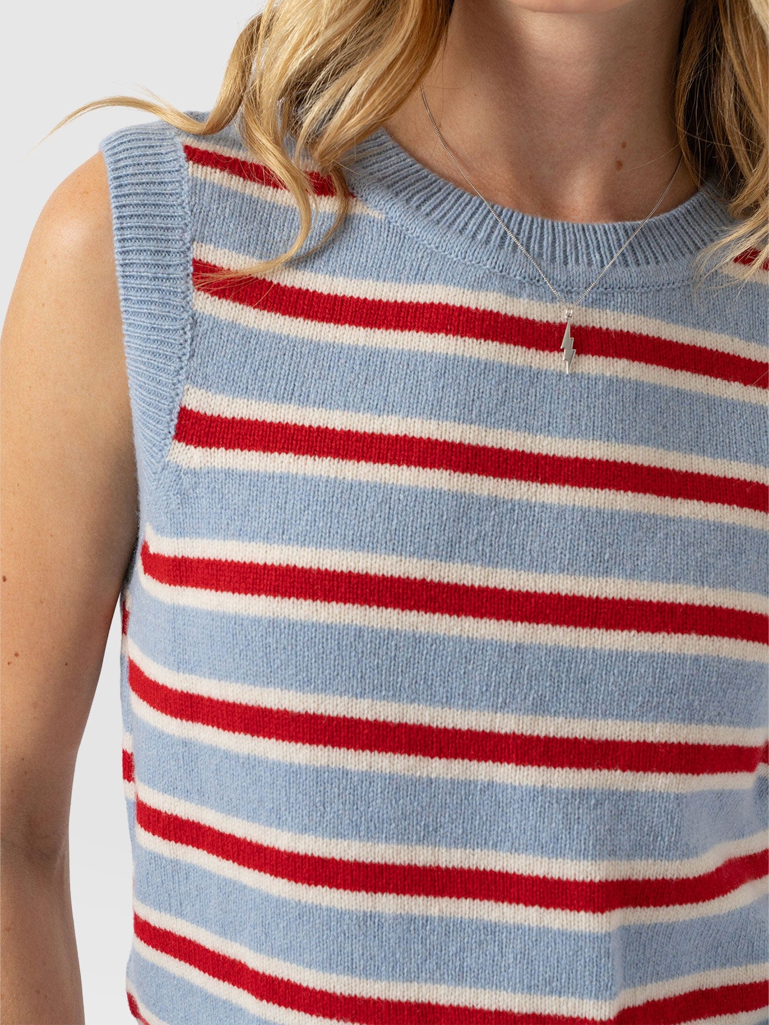 Oxford Cashmere Sleeveless Knit - Blue Stripe - Women's Sweaters | Saint + Sofia® USA