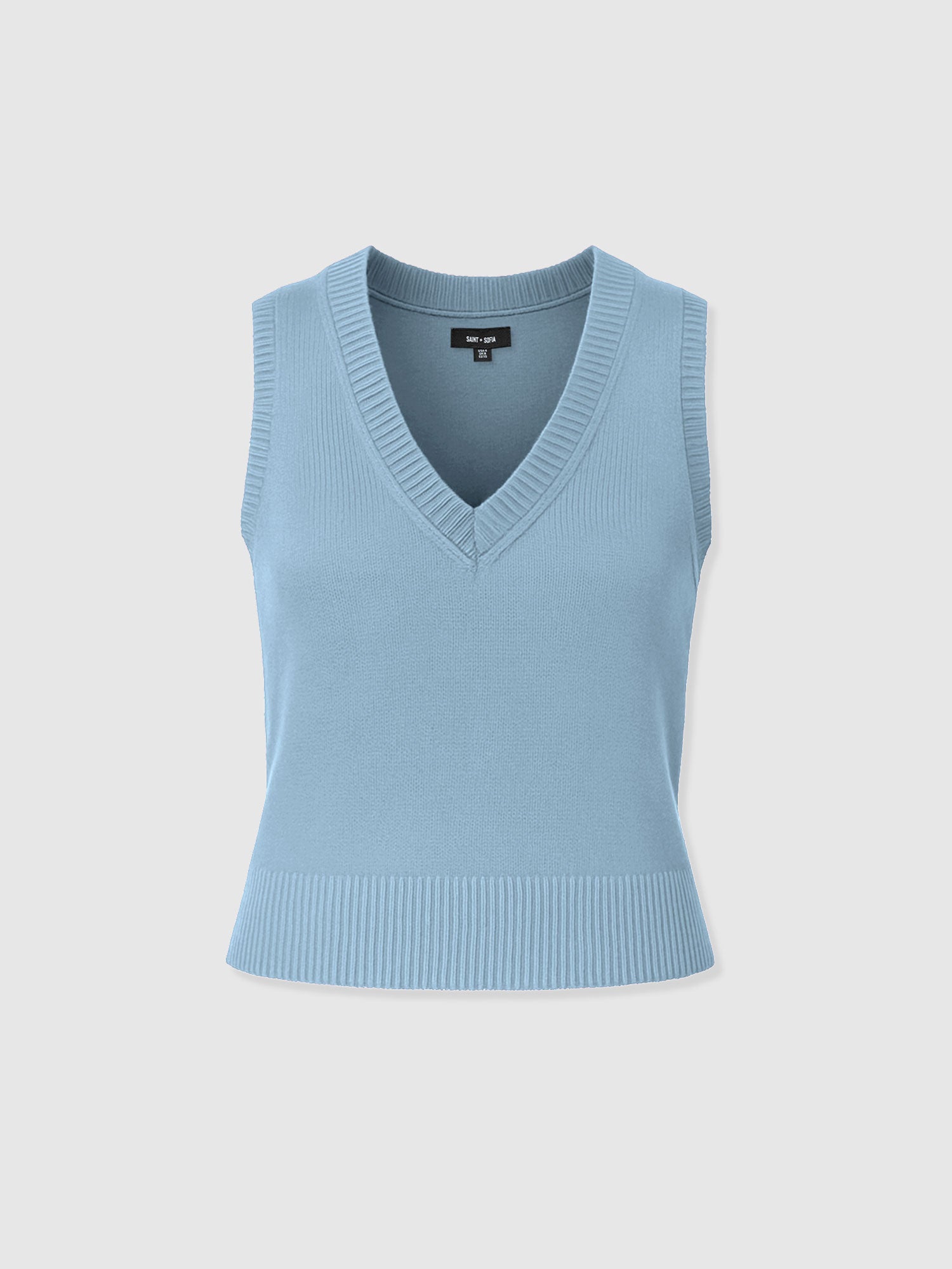 Oxford Cashmere V Neck Sleeveless Knit - Blue - Women's Sweaters | Saint + Sofia® USA