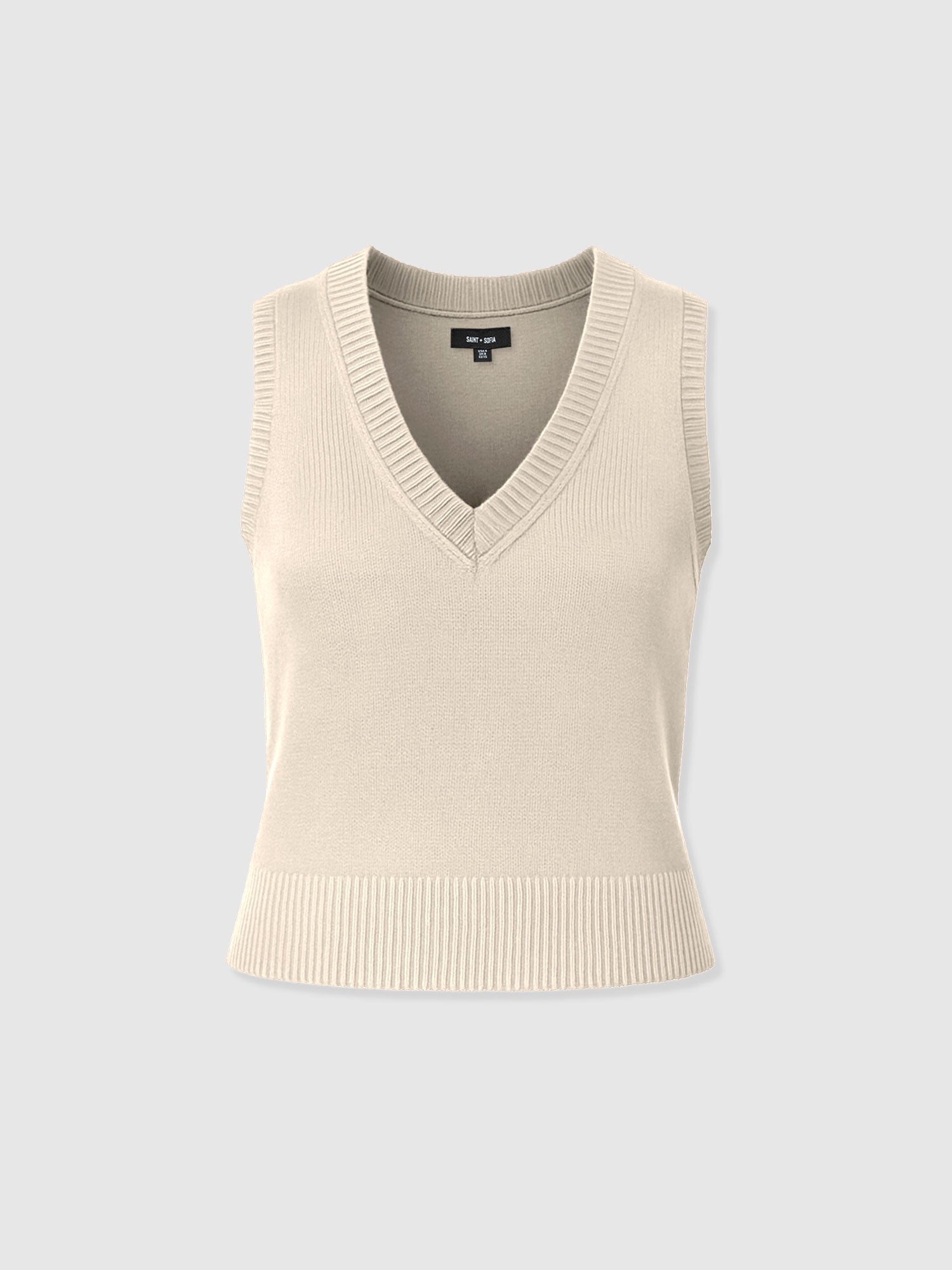 Oxford Cashmere V Neck Sleeveless Knit - Cream - Women's Sweaters | Saint + Sofia® USA
