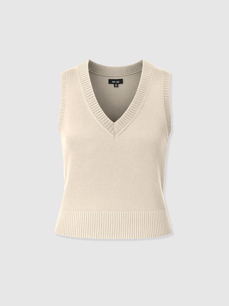 Oxford Cashmere V Neck Sleeveless Knit - Cream - Women's Sweaters | Saint + Sofia® USA