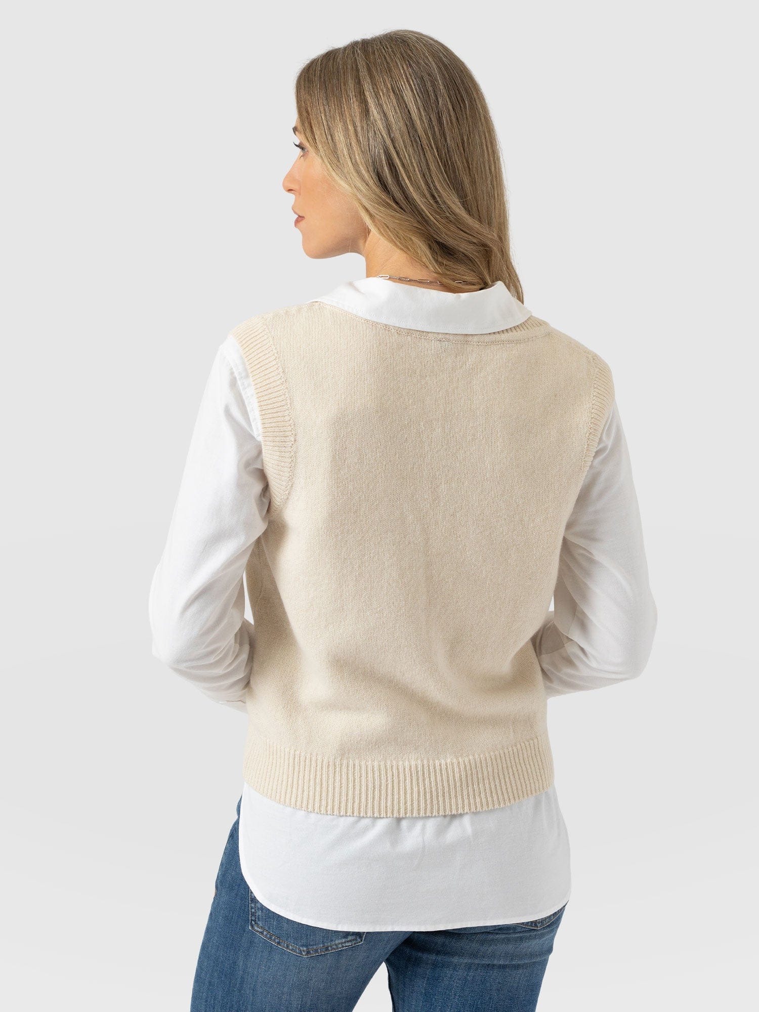 Oxford Cashmere V Neck Sleeveless Knit - Cream - Women's Sweaters | Saint + Sofia® USA