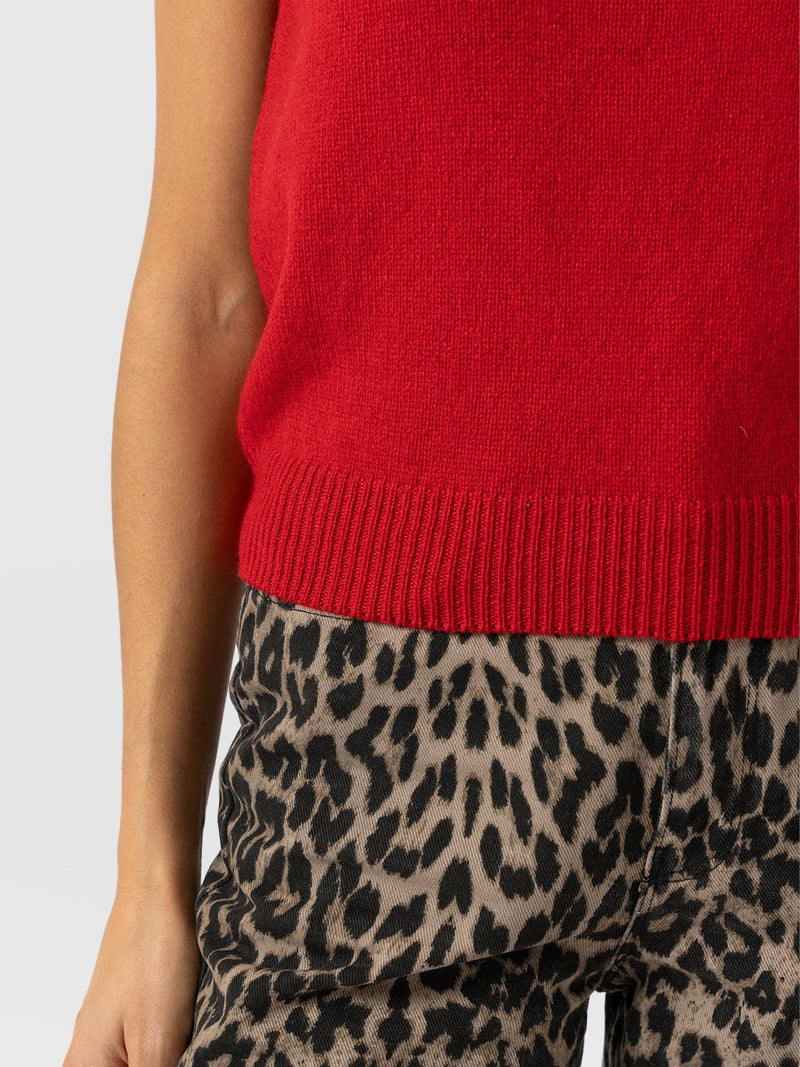 Oxford Cashmere V Neck Sleeveless Knit - Red - Women's Sweaters | Saint + Sofia® USA