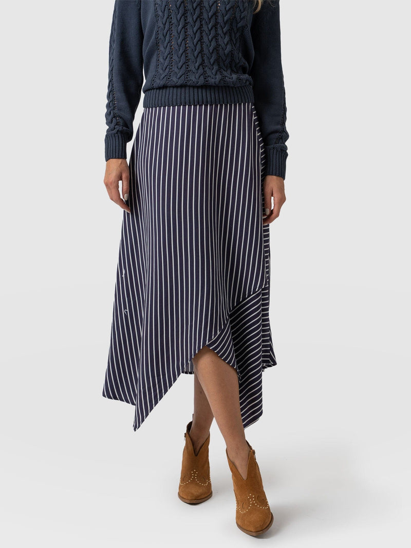 Oxford Wrap Skirt Navy Mini Stripe - Women's Skirts | Saint + Sofia® USA