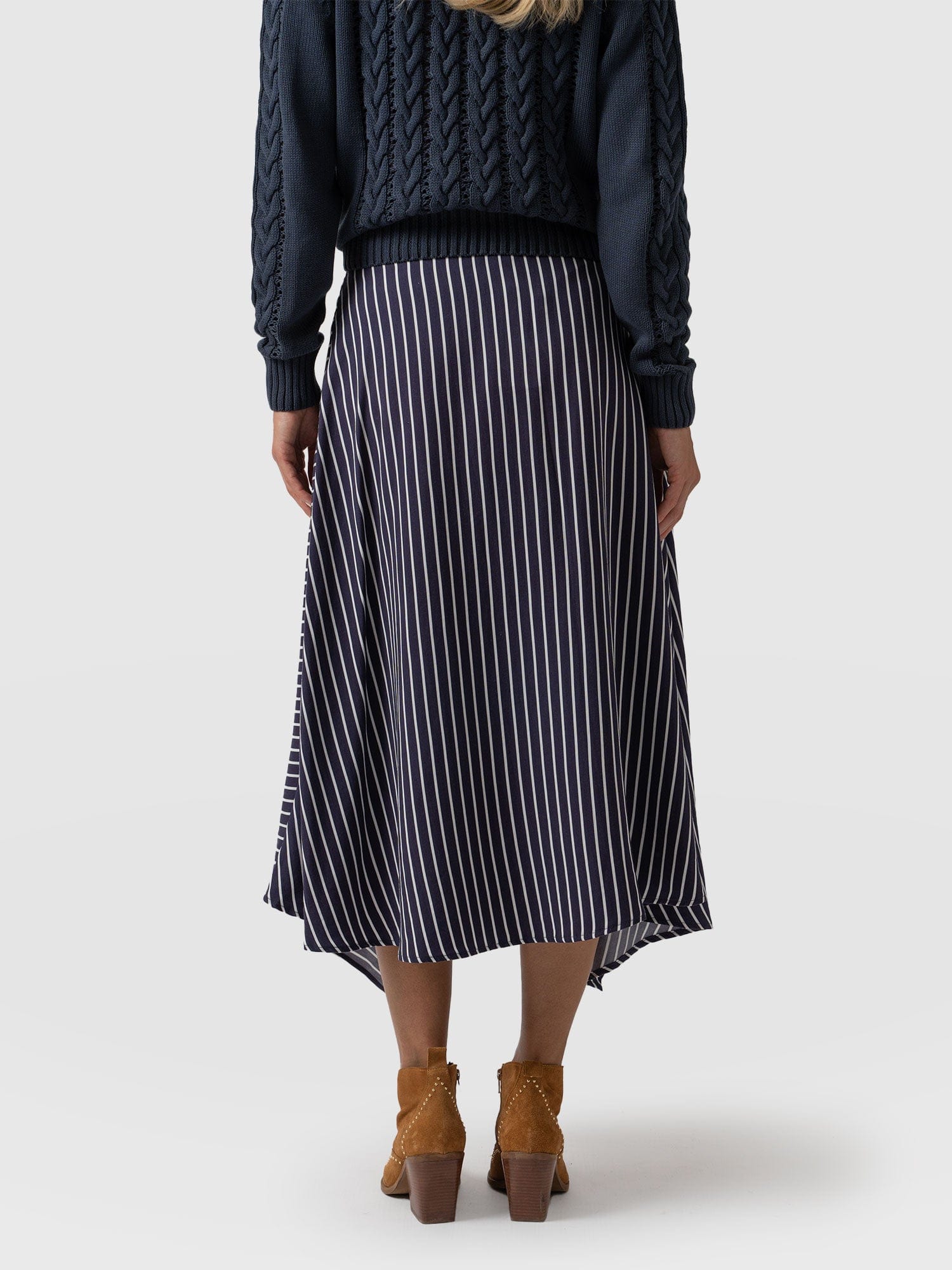 Oxford Wrap Skirt Navy Mini Stripe - Women's Skirts | Saint +