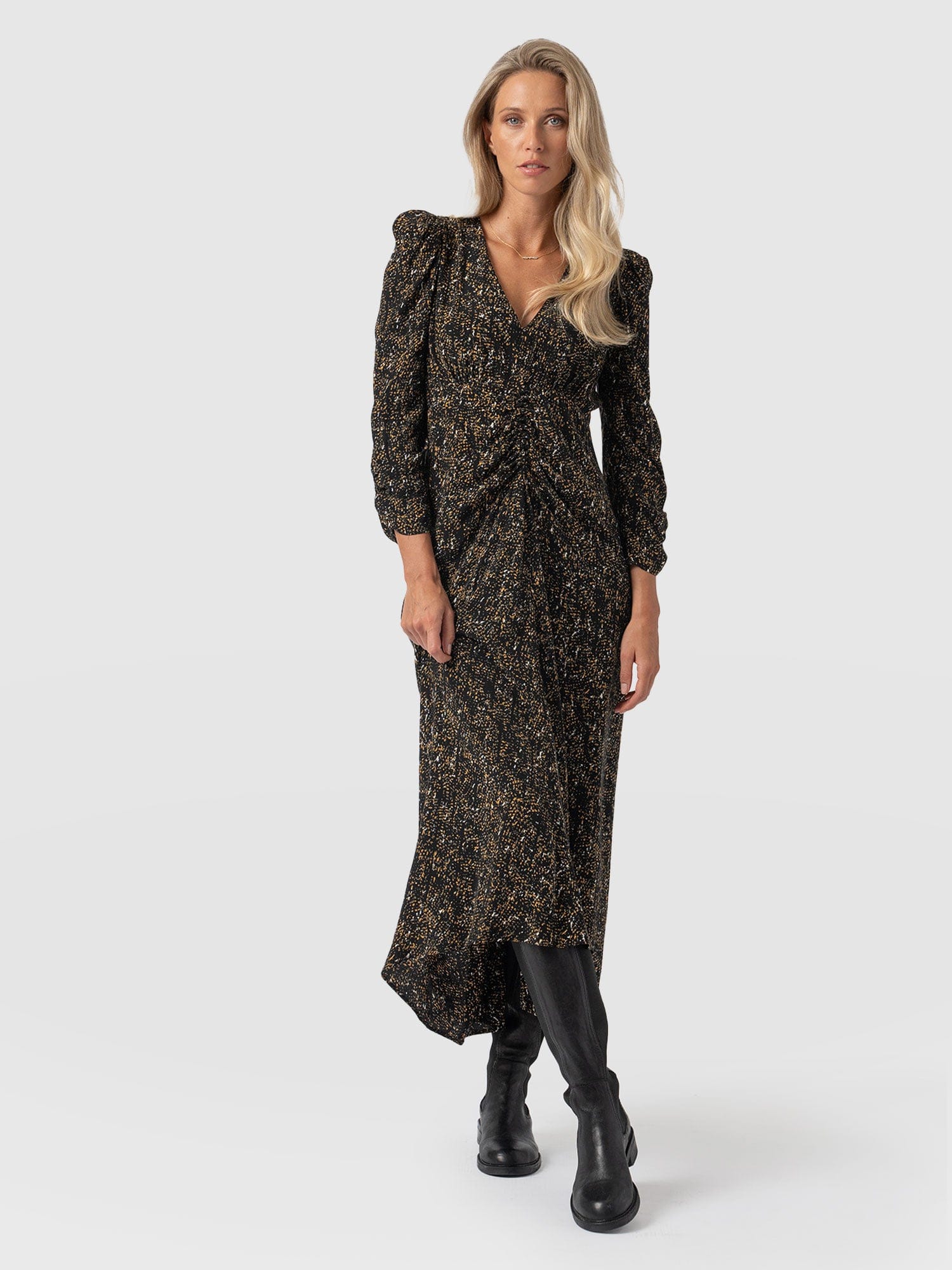 Paloma Ruched Dress Ditsy Leopard - Women's Dresses | Saint and Sofia® USA