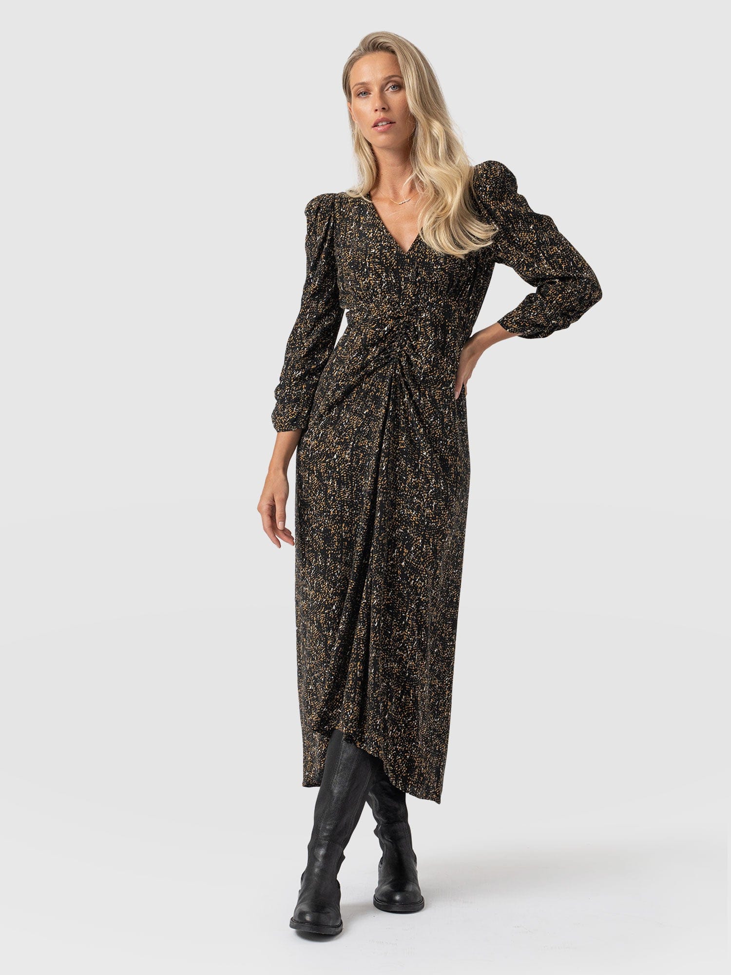 Paloma Ruched Dress Ditsy Leopard - Women's Dresses | Saint and Sofia® USA