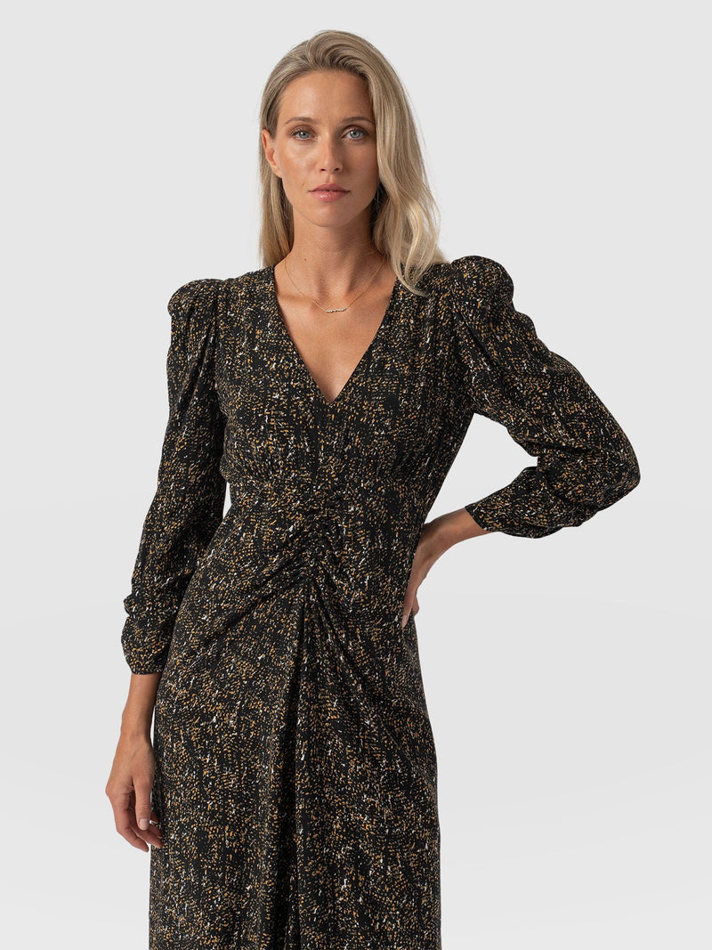 Paloma Ruched Dress Ditsy Leopard - Women's Dresses | Saint + Sofia® UK