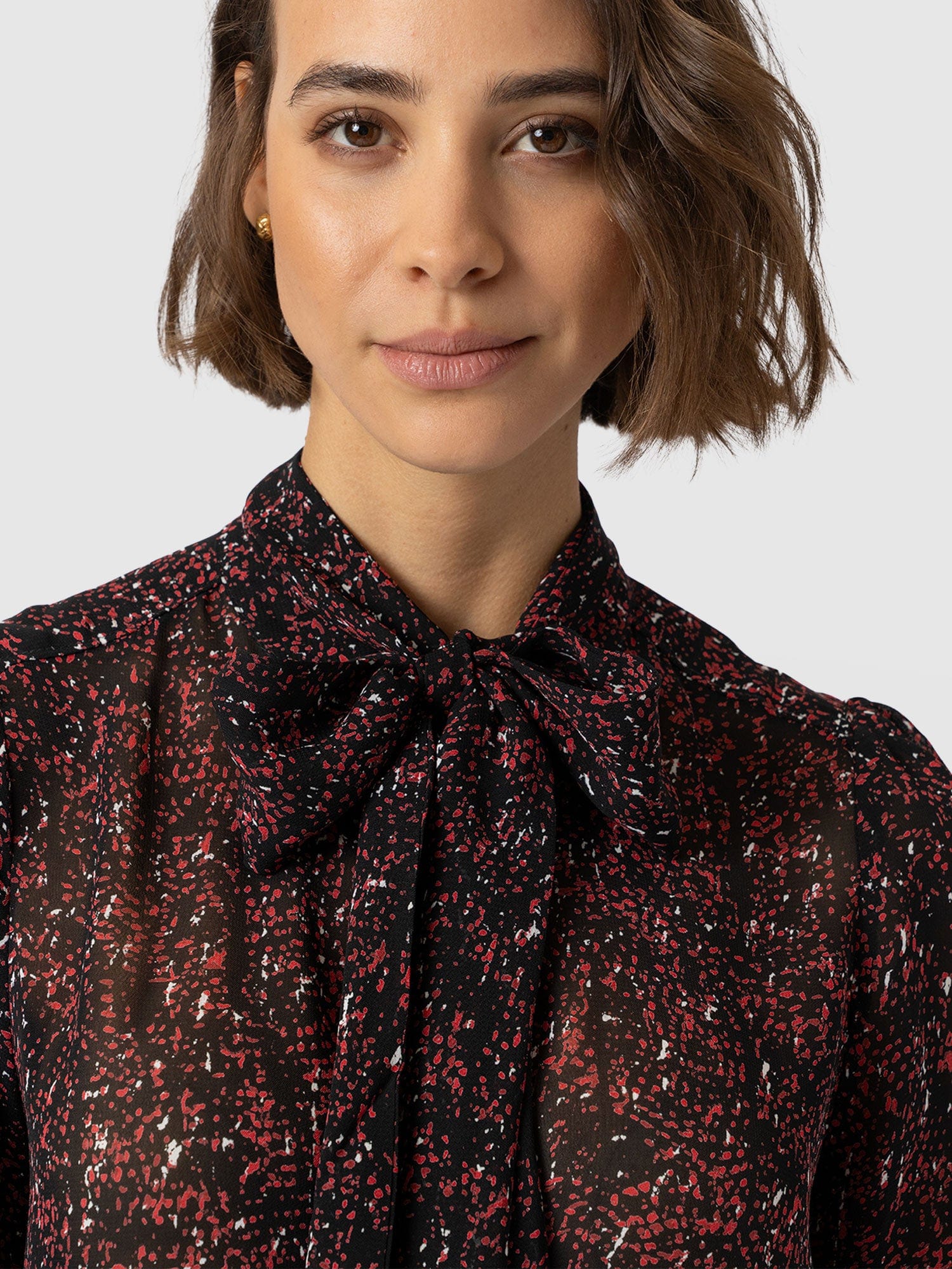 Paxton Pussybow Blouse - Red Ditsy Leopard