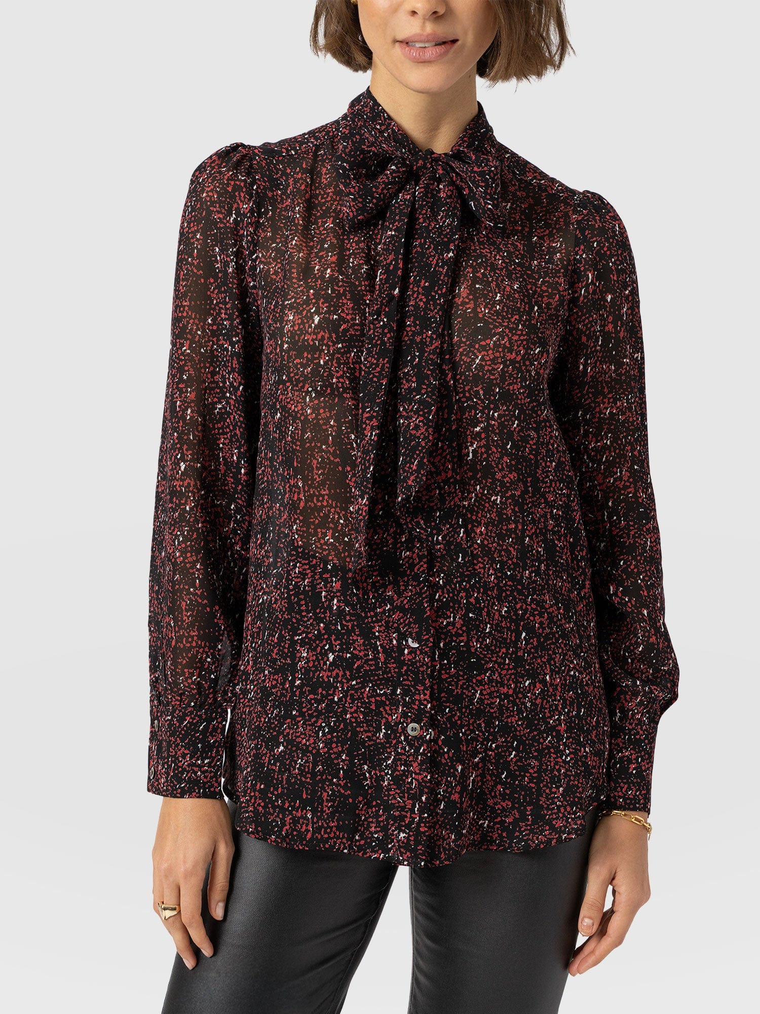 Paxton Pussybow Blouse - Red Ditsy Leopard