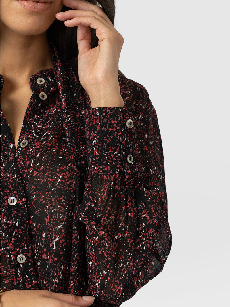 Paxton Pussybow Blouse - Red Ditsy Leopard