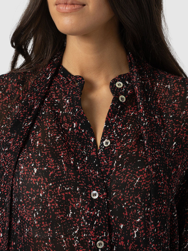 Paxton Pussybow Blouse - Red Ditsy Leopard