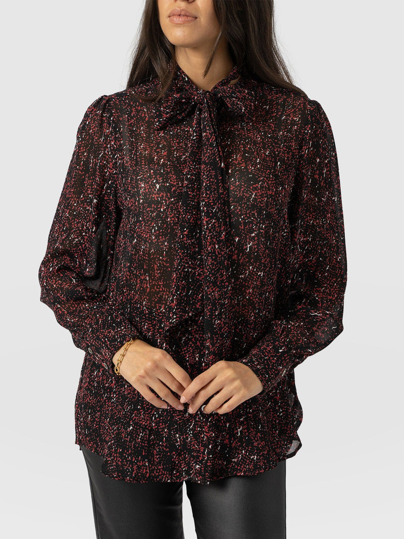 Paxton Pussybow Blouse - Red Ditsy Leopard