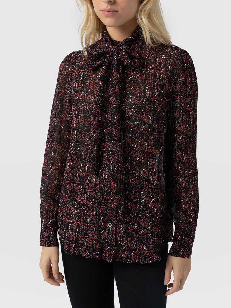 Paxton Pussybow Blouse - Red Ditsy Leopard