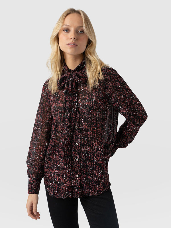 Paxton Pussybow Blouse - Red Ditsy Leopard