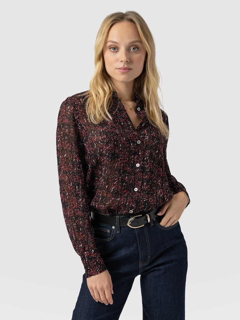 Paxton Pussybow Blouse - Red Ditsy Leopard