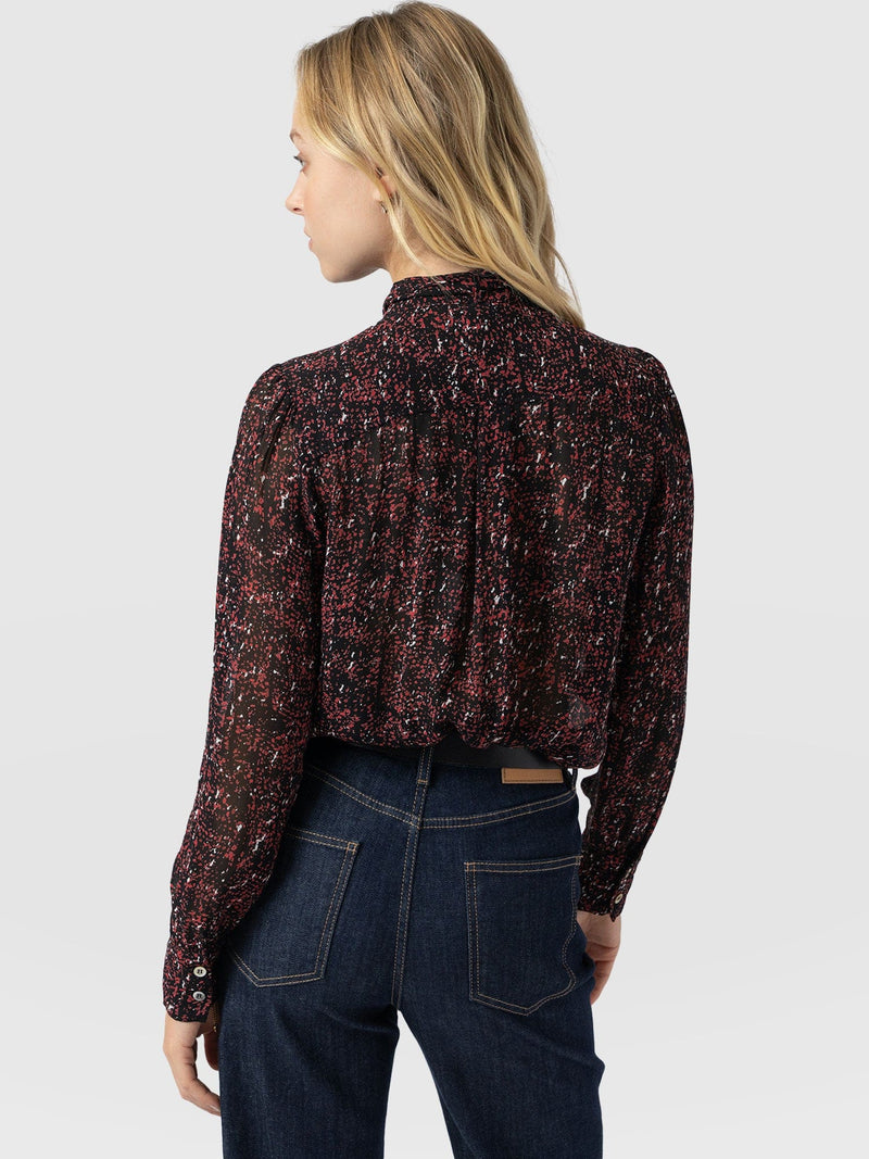 Paxton Pussybow Blouse - Red Ditsy Leopard