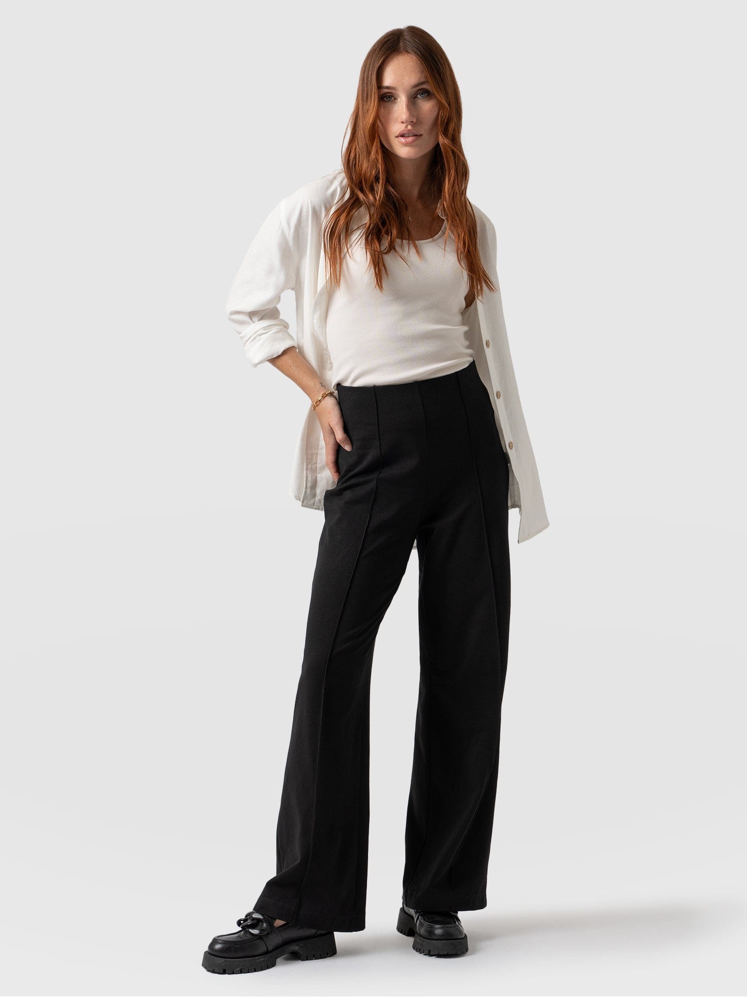 Pennie Wide Leg Pant Black  - Women's Pants | Saint + Sofia® USA