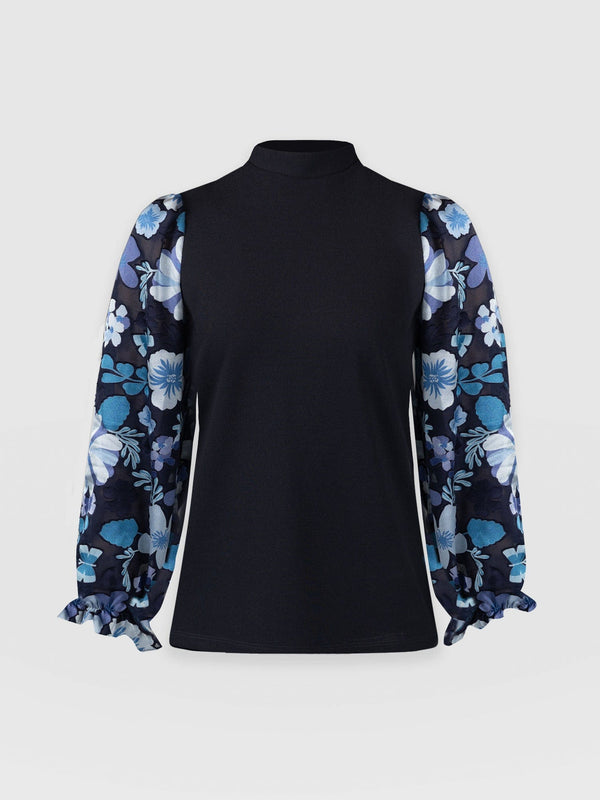 Penny Puff Sleeve Long Sleeve Navy Pop Floral - Women's T-Shirts | Saint + Sofia® UK