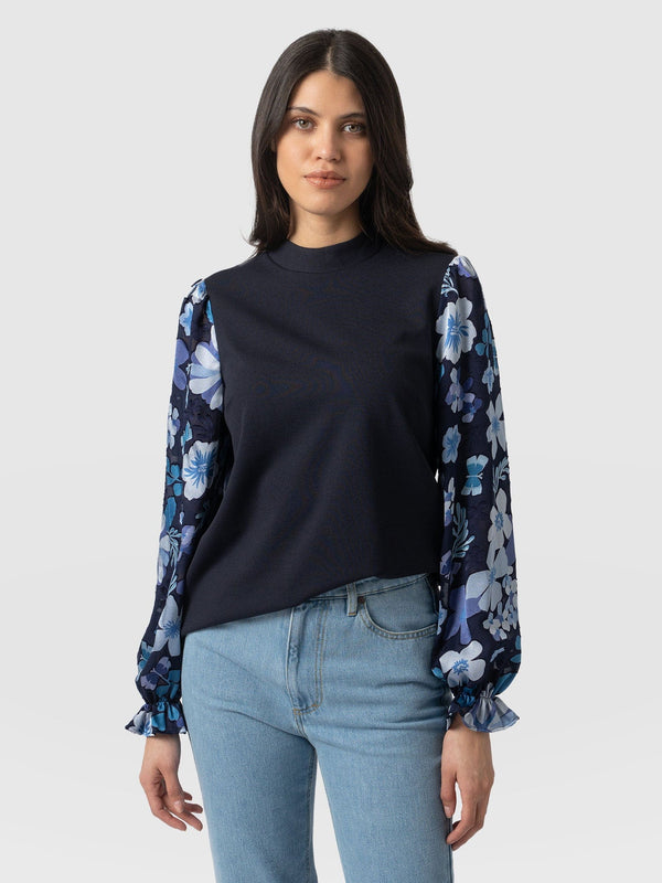 Penny Puff Sleeve Long Sleeve Navy Pop Floral - Women's T-Shirts | Saint + Sofia® USA
