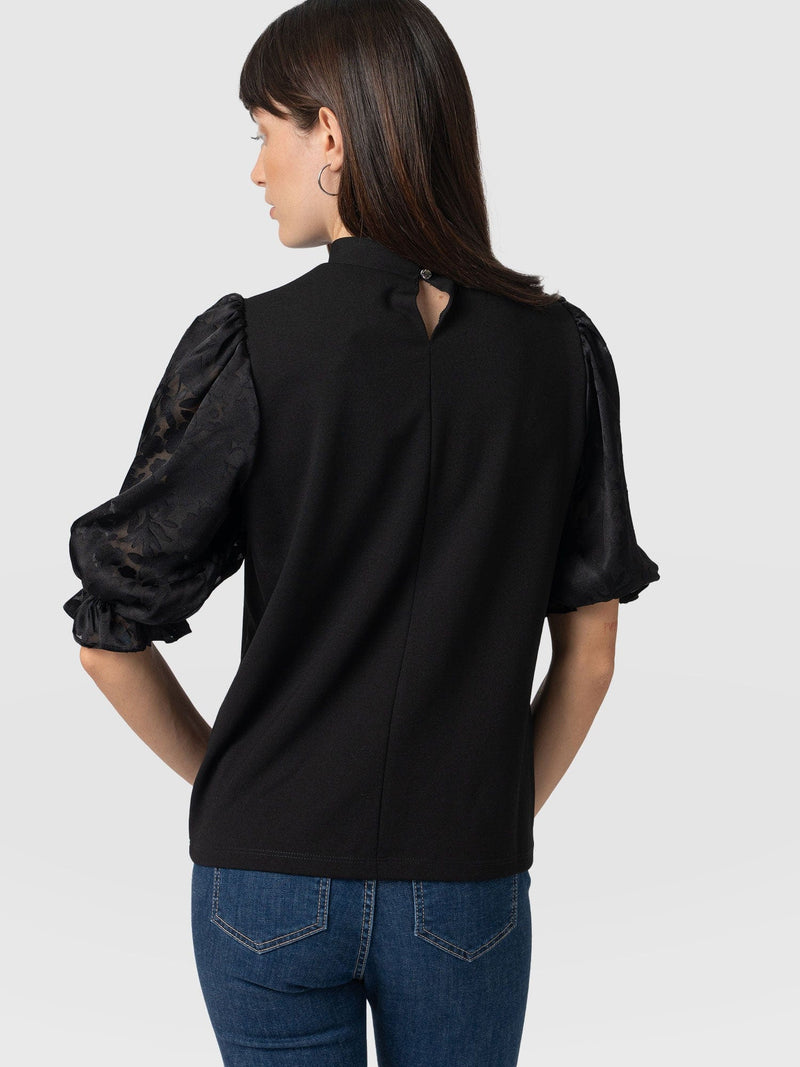 Penny Puff Sleeve Top Black Burnout - Women's T-Shirts | Saint + Sofia® USA