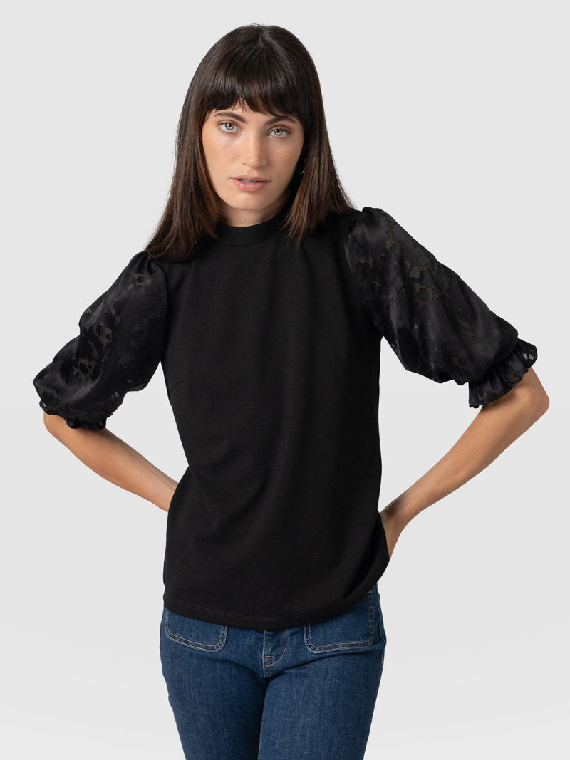 Penny Puff Sleeve Top Black Burnout - Women's T-Shirts | Saint + Sofia® USA