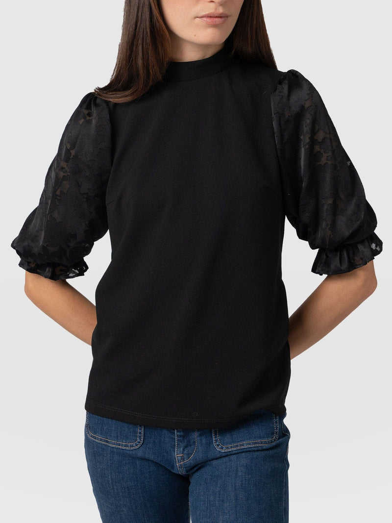 Penny Puff Sleeve Top Black Burnout - Women's T-Shirts | Saint + Sofia® USA