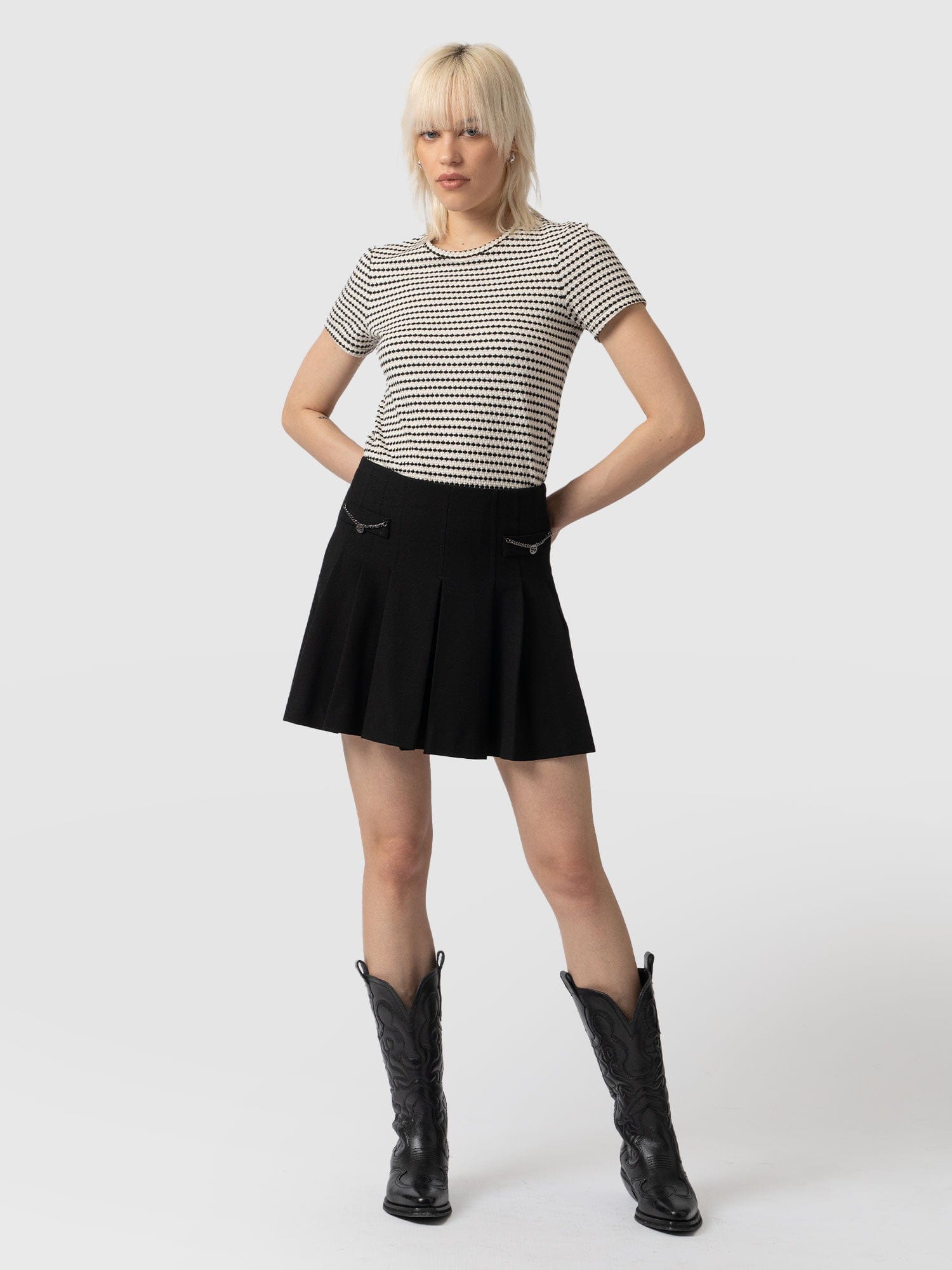 Petra Pleated Mini Skirt Black  - Women's Skirts | Saint + Sofia® USA