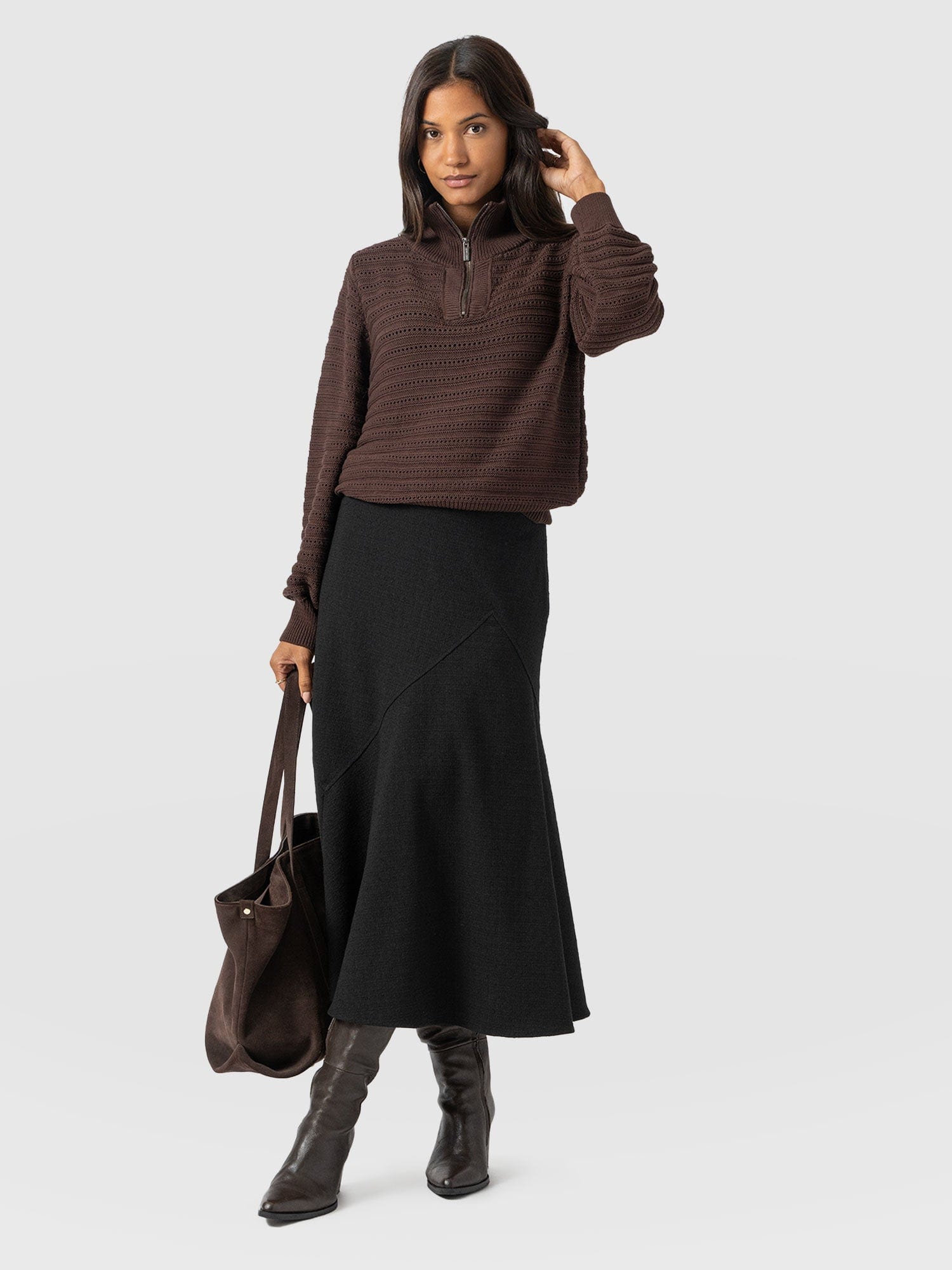 Piper Panelled Skirt  - Black Boucle - Women's Skirts | Saint + Sofia® USA