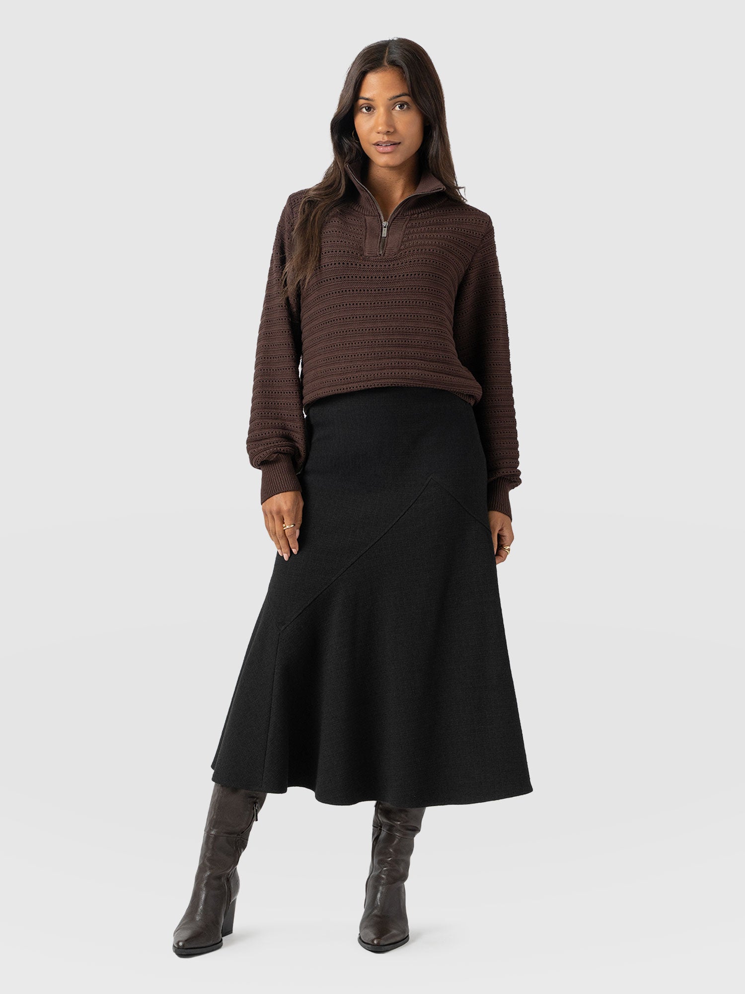 Piper Panelled Skirt  - Black Boucle - Women's Skirts | Saint + Sofia® USA
