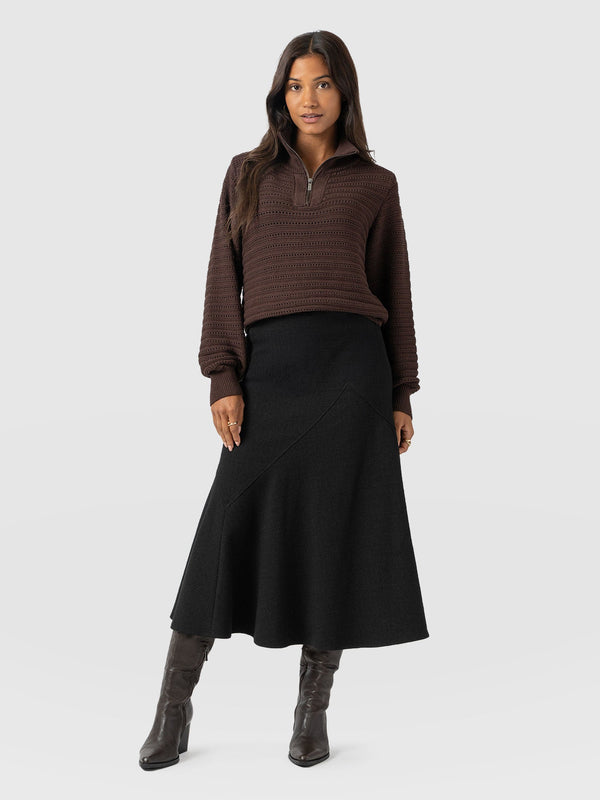 Piper Panelled Skirt  - Black Boucle - Women's Skirts | Saint + Sofia® USA
