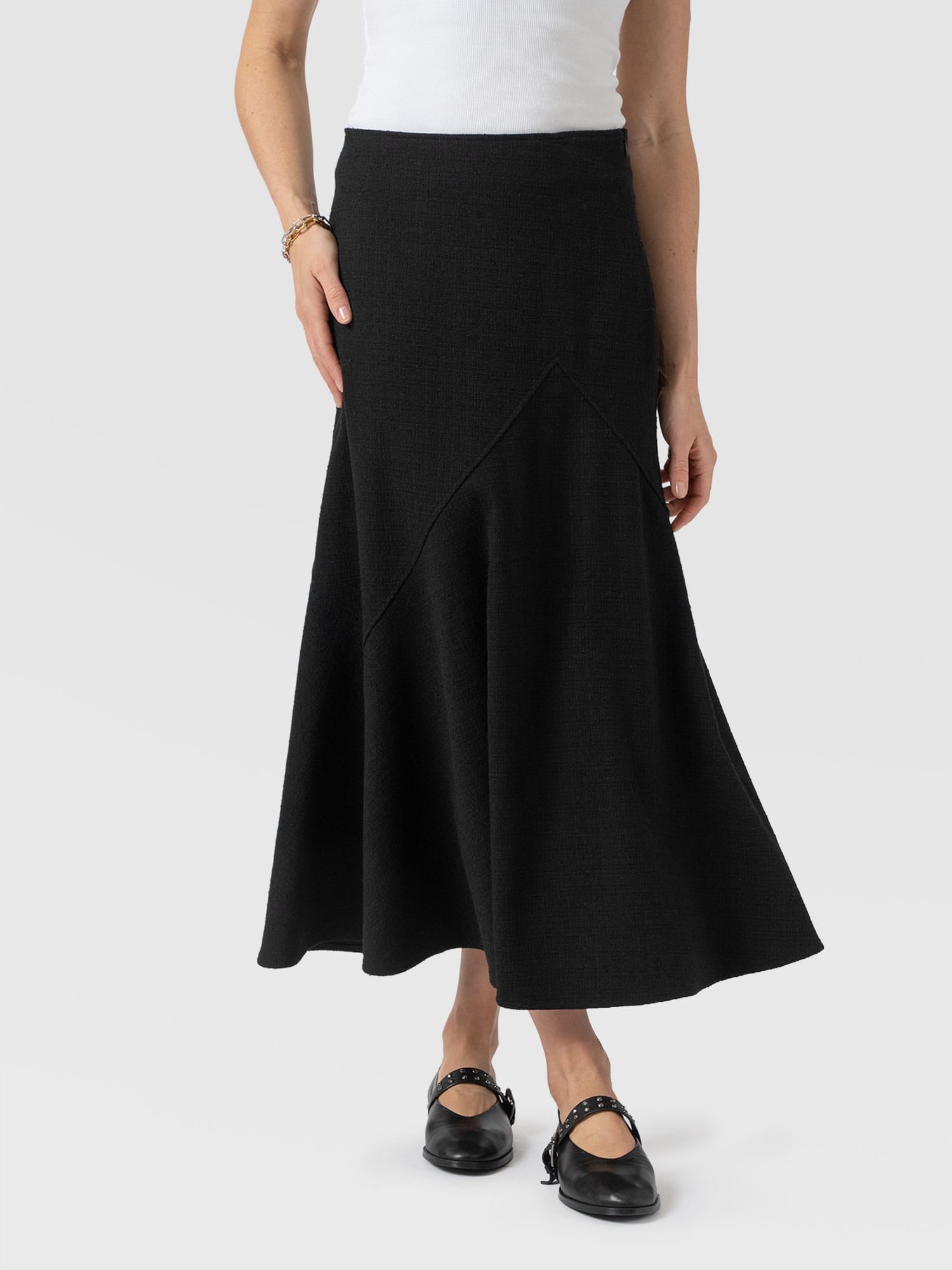 Piper Panelled Skirt  - Black Boucle - Women's Skirts | Saint + Sofia® USA