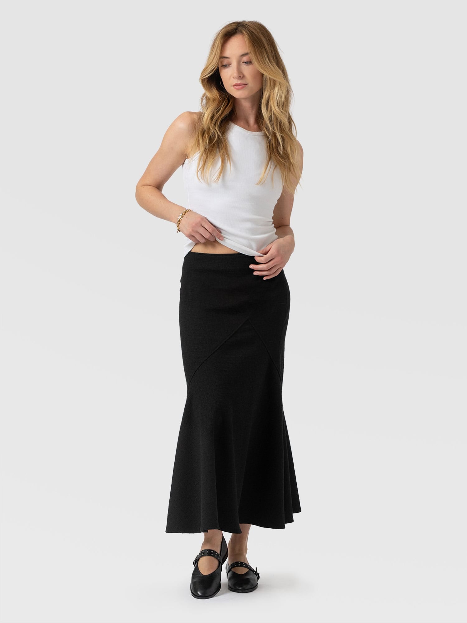 Piper Panelled Skirt  - Black Boucle - Women's Skirts | Saint + Sofia® USA