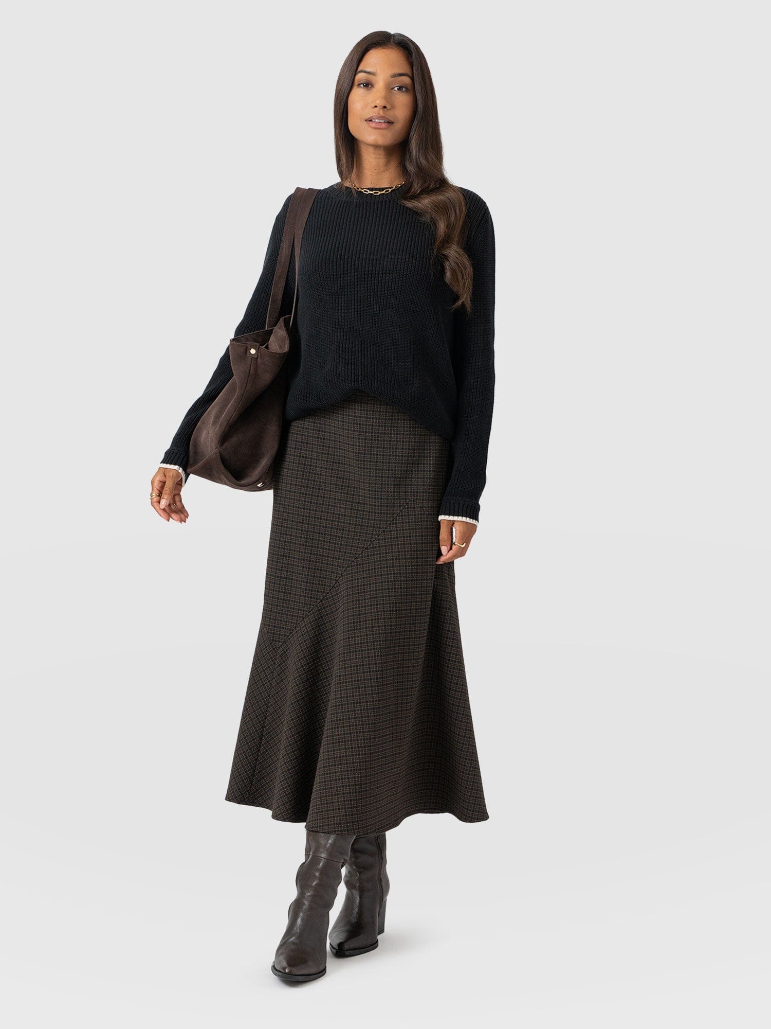 Piper Panelled Skirt - Brown Check - Women's Skirts | Saint + Sofia® USA