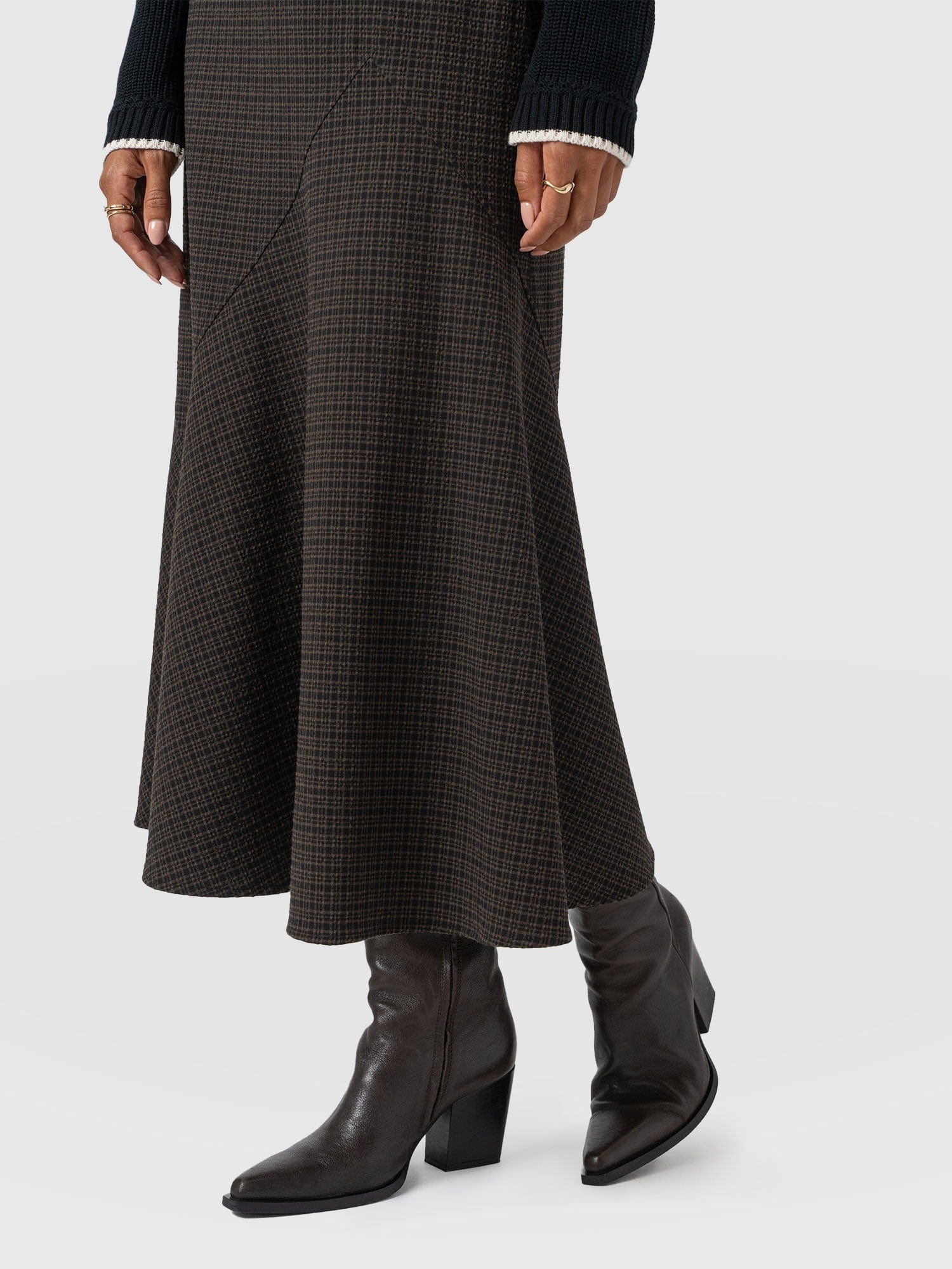 Piper Panelled Skirt - Brown Check - Women's Skirts | Saint + Sofia® USA