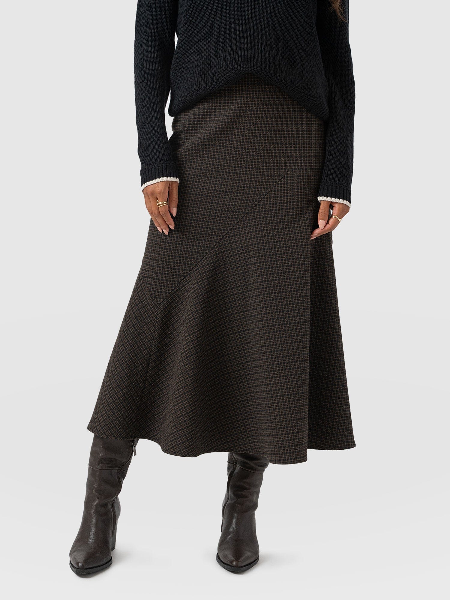 Piper Panelled Skirt - Brown Check - Women's Skirts | Saint + Sofia® USA