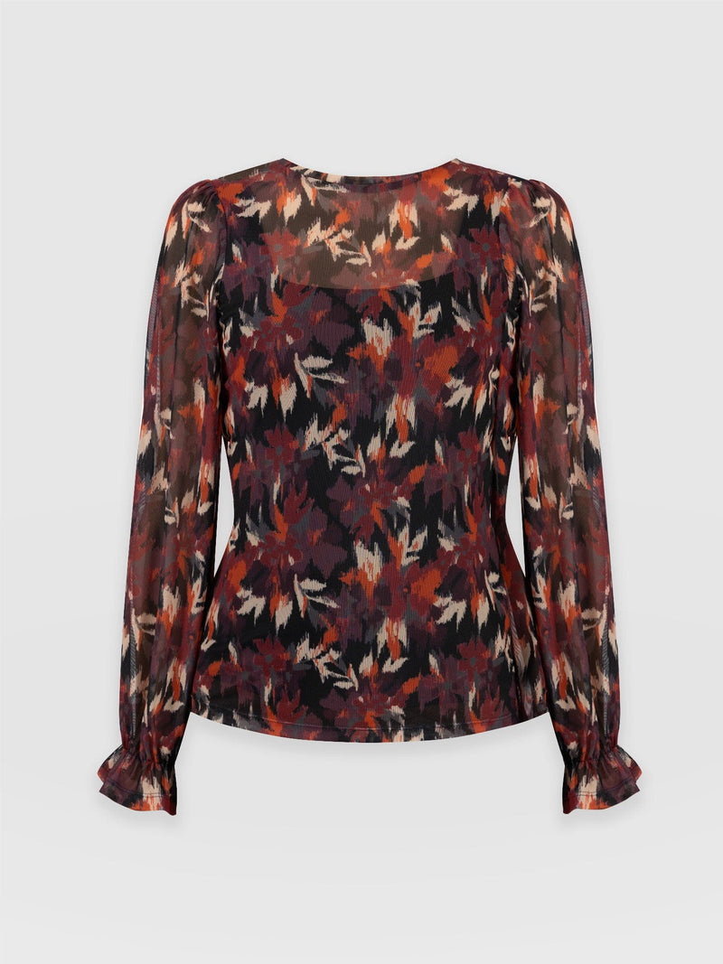 Poppy Mesh Long Sleeve Top Earthy Bloom - Women's Tops | Saint + Sofia® USA