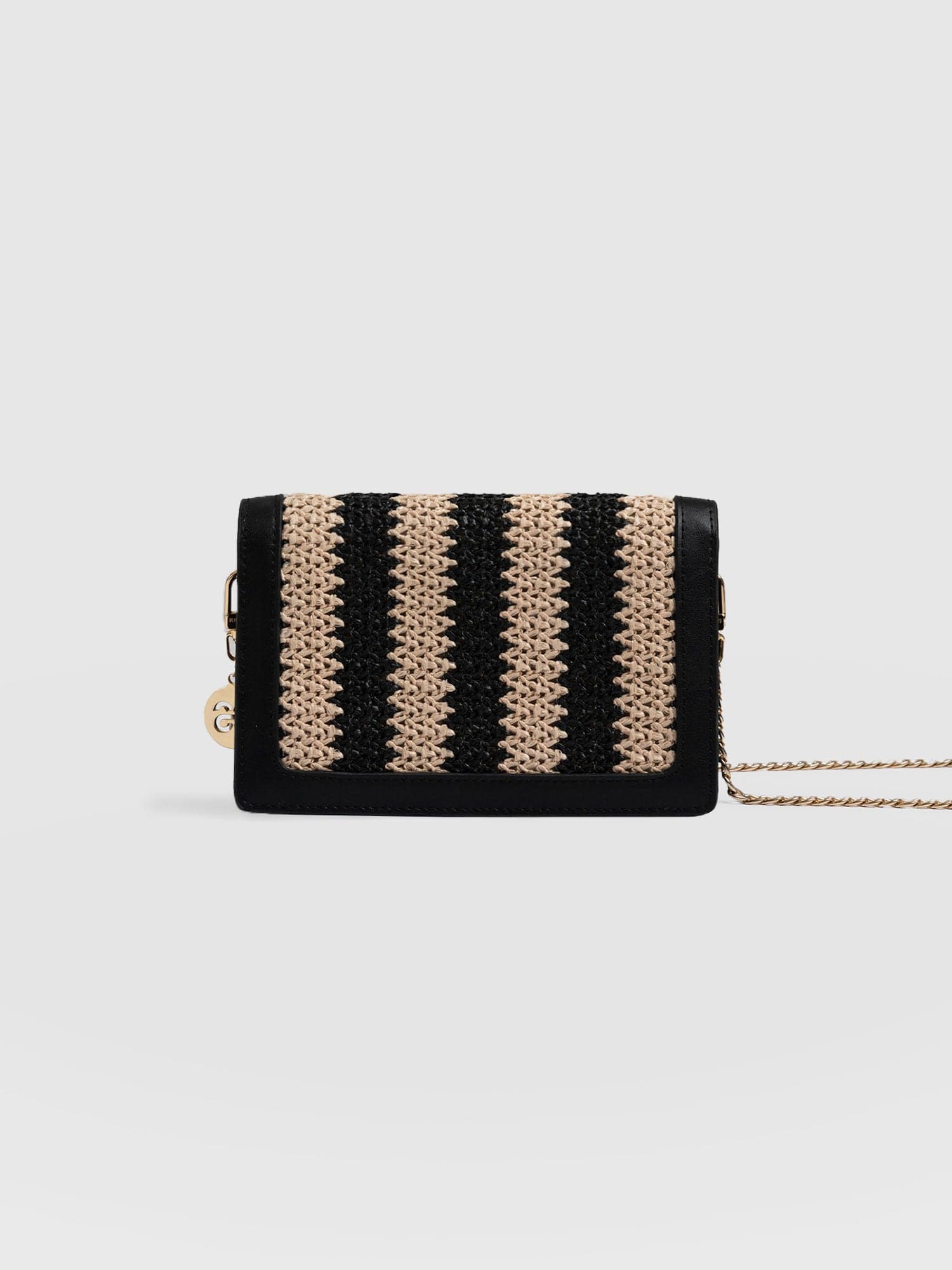 Primrose Chain Wallet Bag Beige/Black Raffia - Women's Bags | Saint + Sofia® USA